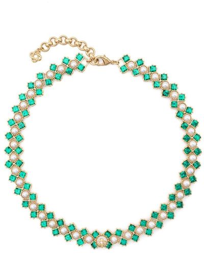 Casablanca Crystal And Pearl-embellished Princess Necklace - Green
