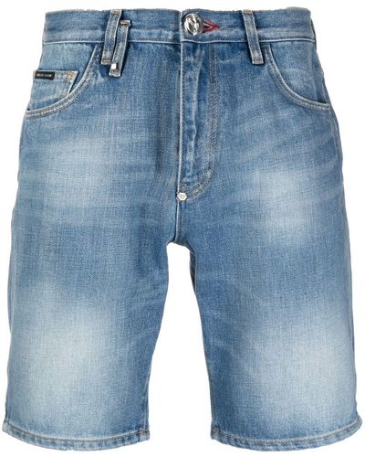 Philipp Plein Ausgeblichene Jeans-Shorts - Blau