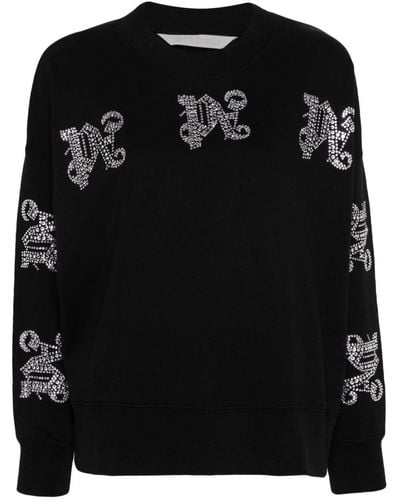 Palm Angels Crystal-Logo Cotton Sweatshirt - Black