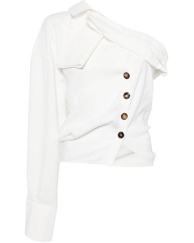 A.W.A.K.E. MODE One-shoulder asymmetric design shirt - Blanc