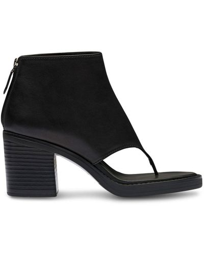 Miu Miu Block Heel Leather Flip Flop Boots - Noir