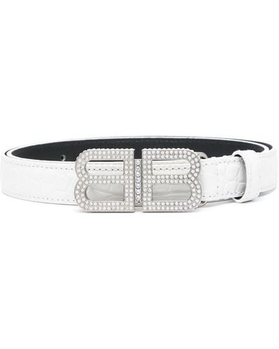 Balenciaga Bb Hourglass Embossed Leather Belt - White