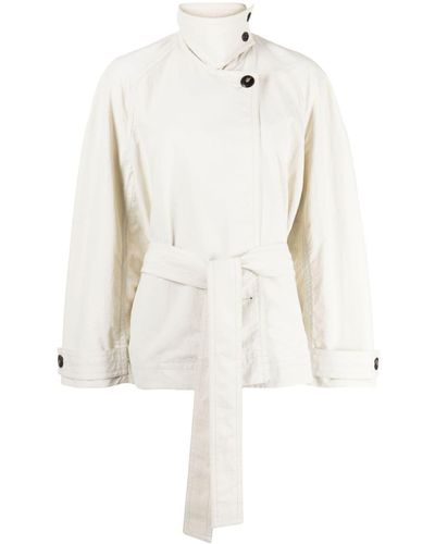 Low Classic Raglan-sleeve Belted Trench Coat - White