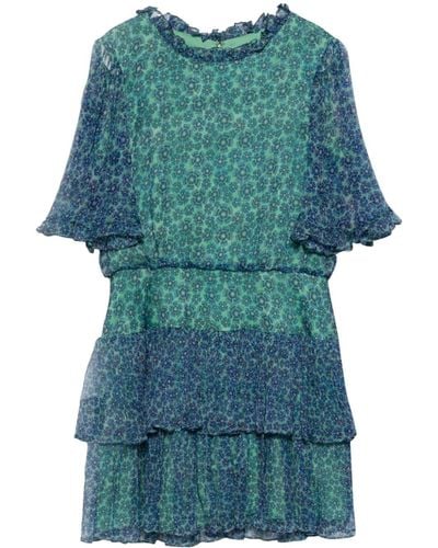 Saloni Robe courte Ava D à imprimé acacia - Bleu