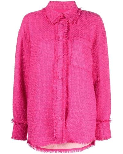 MSGM Long-sleeve Frayed-edge Shirt - Pink