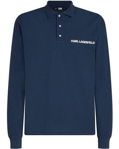 Karl Lagerfeld Logo-print Piqué Organic Cotton Polo Shirt - Blue