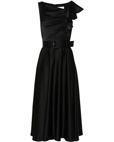 Nissa Belted Midi Dress - Black