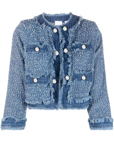 Pinko Bouclé-Jacke mit Jeansborten - Blau