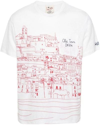 Mc2 Saint Barth Old Town-print Linen T-shirt - White