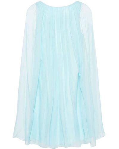 Max Mara Sheer-overlay Silk Cape Dress - Blue