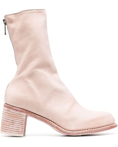 Guidi Stack-heel Leather Ankle Boots - Pink