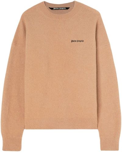 Palm Angels Camel Wool Crew Neck Sweater - Natural