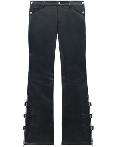 Courreges Buckle-Detailed Flared Leather Pants - Blue