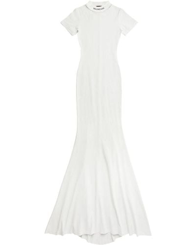 Balenciaga Logo-embroidered Neckline Gown - White