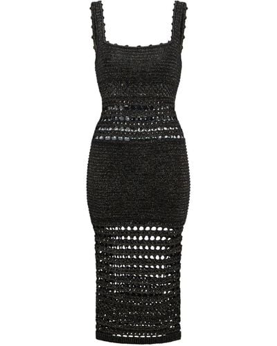 retroféte Avril Metallic-finish Crochet Midi Dress - Black