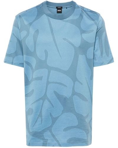 BOSS Abstract-pattern Cotton T-shirt - Blue