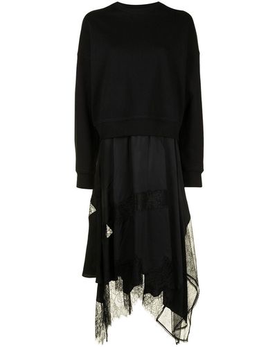 Goen.J Sweatshirt-layered Lace Dress - Black