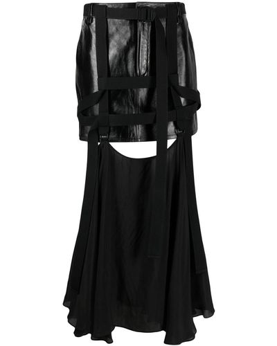 032c Leather Harness Midi Skirt - Black