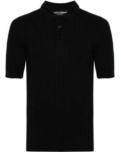 Dolce & Gabbana Ribbed-knit Polo Shirt - Black