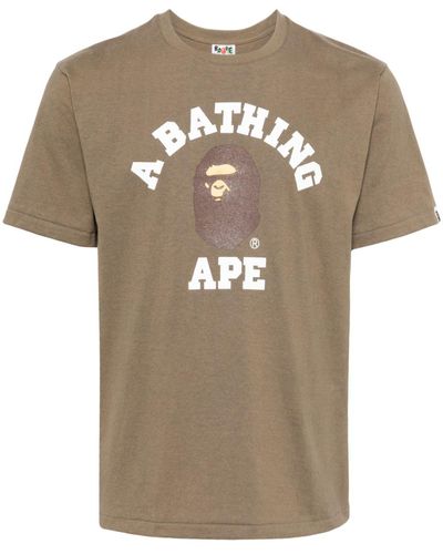 A Bathing Ape University Logo-print Cotton T-shirt - Brown