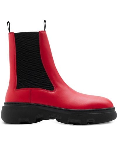 Burberry Leather Creeper Chelsea Boots - Red