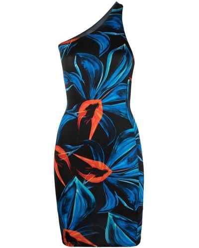 Louisa Ballou Floral-print Off-shoulder Dress - Blue