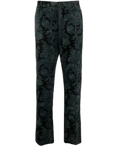 Etro Corduroy Paisley-pattern Cotton Pants - Black