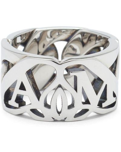 Alexander McQueen Ring im Kettendesign mit Logo-Gravur - Grau
