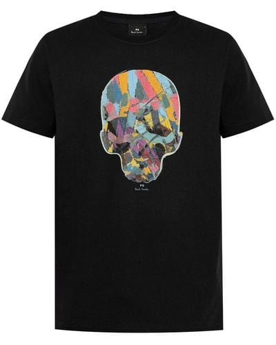 PS by Paul Smith Painted-skull-print cotton T-shirt - Schwarz