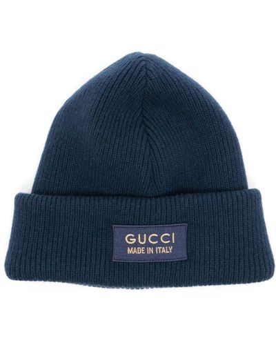 Gucci Logo-patch Wool Beanie - Blue