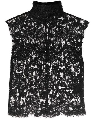 Saint Laurent Floral Lace-detail Blouse - Black