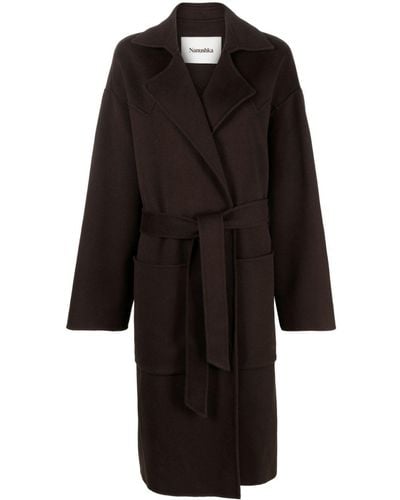 Nanushka Belted Wool-blend Coat - Black