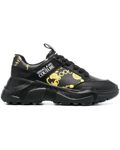 Versace Jeans Couture Chain-link Print Leather Low-top Sneakers - Black