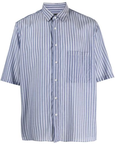 Low Brand Striped Short-sleeve Lyocell Shirt - Blue