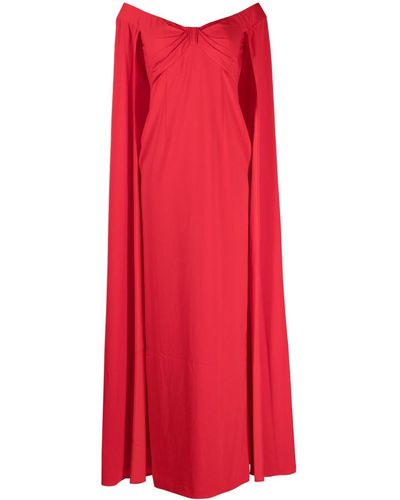 Marchesa Off-shoulder Cape-detail Gown - Red