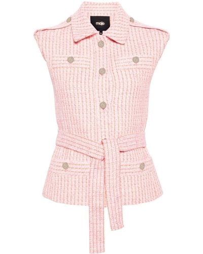 Maje Belted Tweed Waistcoat - Pink