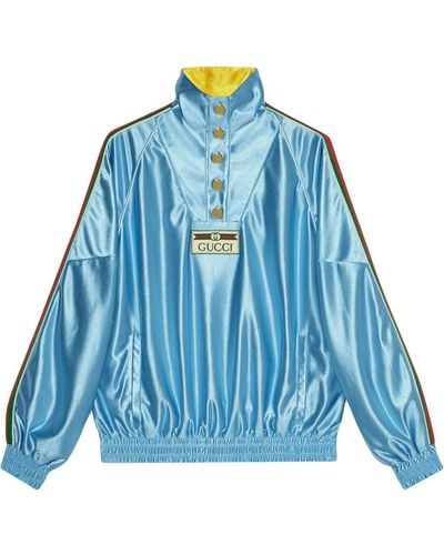 Gucci Web-detail Shiny Jersey Sweatshirt - Blue