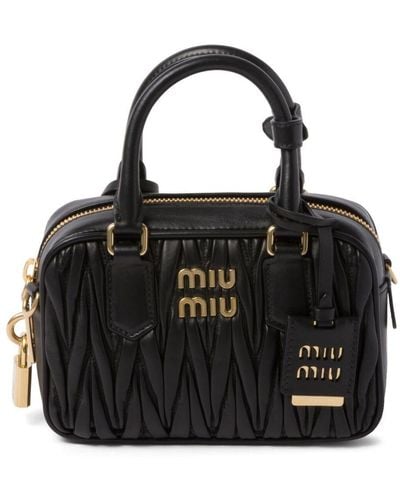 Miu Miu Mini sac en cuir matelassé à plaque logo - Noir