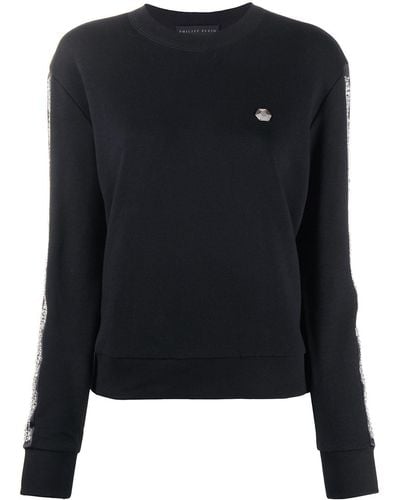 Philipp Plein Sweatshirt mit strassverzierten Streifen - Schwarz
