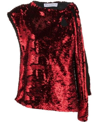 JW Anderson Draped-detail Sequined Blouse - Red