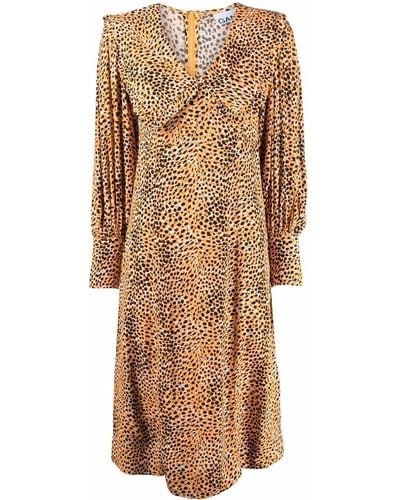Ganni Leopard-print Crepe Oversized-collar Dress - Multicolour