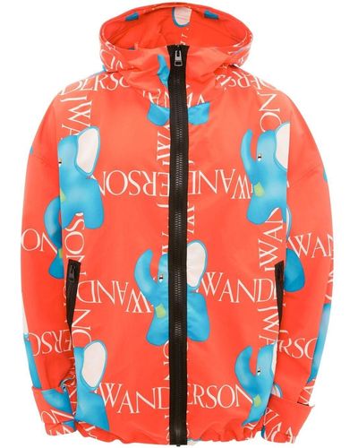 JW Anderson Elephant-print Oversized Hooded Jacket - Red