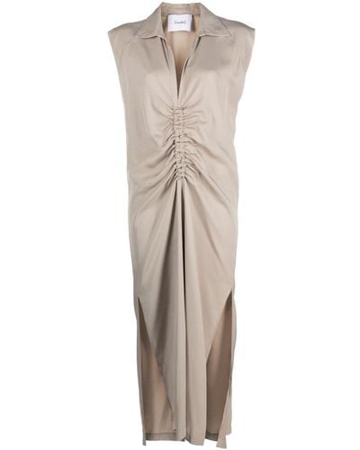 Nude Ruched Midi Dress - Natural