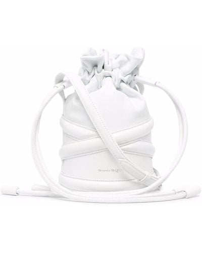 Alexander McQueen Logo Printed Drawstring Bucket Bag. - White