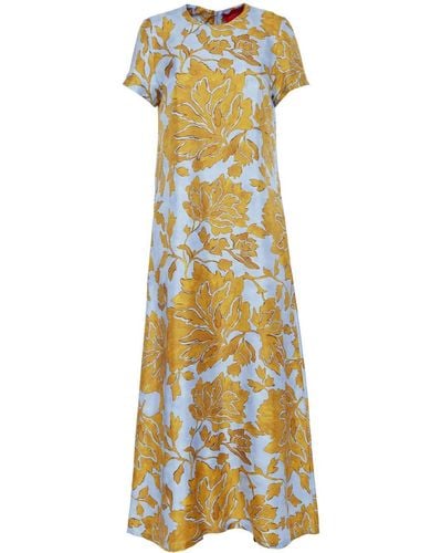 La DoubleJ Floral-print Silk Maxi Dress - Metallic