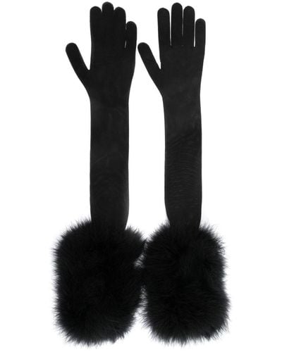 Saint Laurent Feather-detailed Semi-sheer Long Gloves - Black