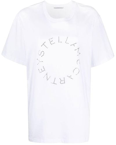 Stella McCartney T-shirt à logo orné de pierres - Blanc
