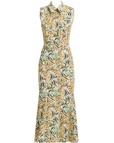Marni Floral-print Cut-out Midi Shirt Dress - Metallic