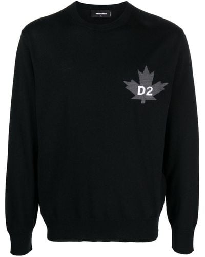 DSquared² Intarsien-Pullover mit Logo - Schwarz