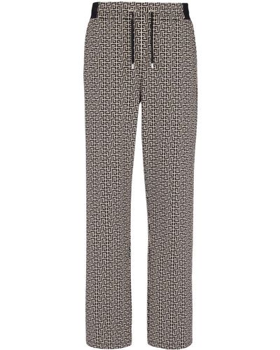 Balmain Monogram-jacquard Drawstring-waistband Track Pants - Grey